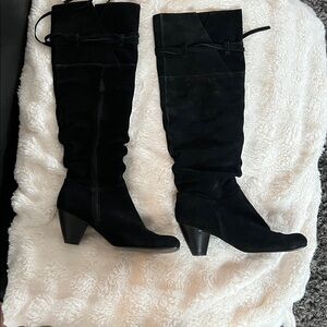 Women's Black Suede Knee-High Boots